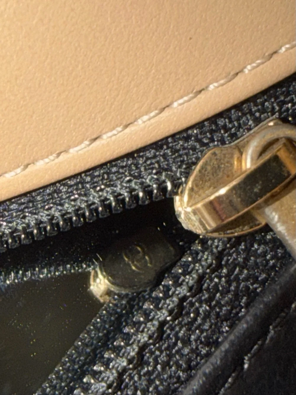 CHANEL Small CC Filigree Flap Bag Beige Black, Caviar Leather GHW